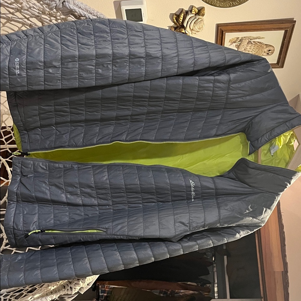 Eddie Bauer Men's Gray and Lime Puffer Jacket